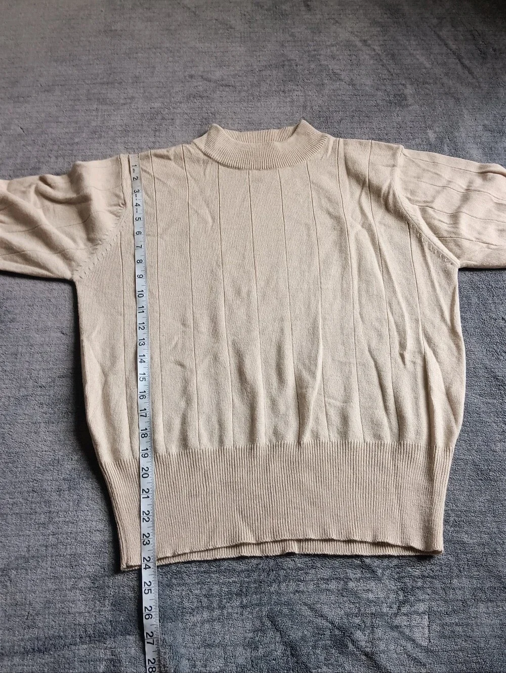Unisex Vintage Mens Womens Cream Mock Neck Sweater Size Medium, Neutral Fall